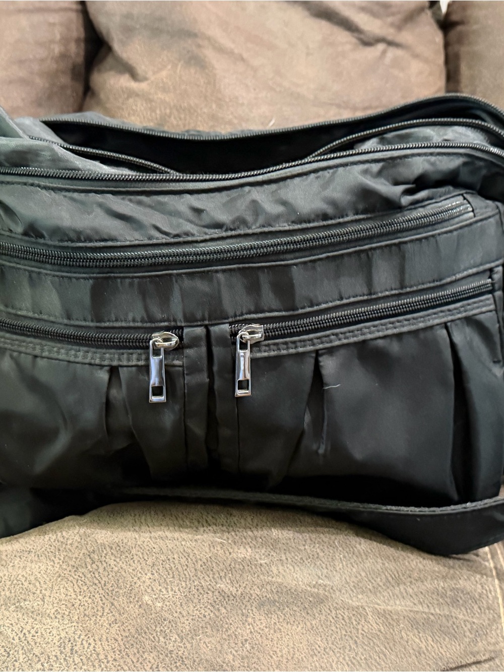 Women’s  Black Nylon Multi-Zip Crossbody Bag